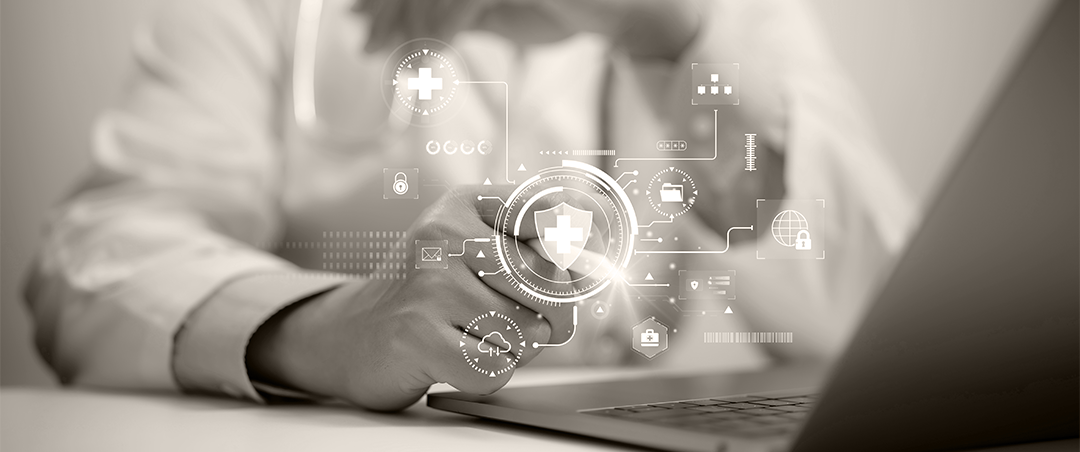 Cybersecurity in healthcare 2025 illustration showing data protection